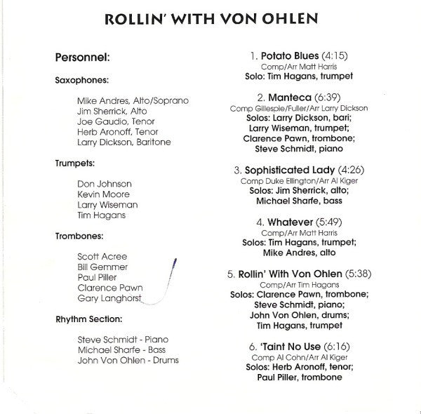 The Blue Wisp Big Band, Von Ohlen* : Rollin' With Von Ohlen And Live At Carmelo's (CD, Album, Comp, RE)