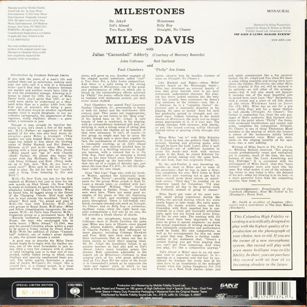 Miles Davis : Milestones (LP, Album, Mono, Ltd, Num, RE, RM)