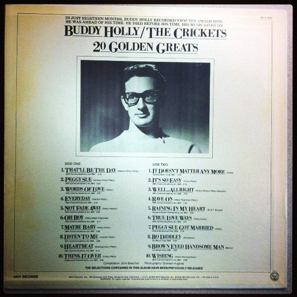 Buddy Holly / The Crickets (2) : 20 Golden Greats (LP, Album, Comp, RE)