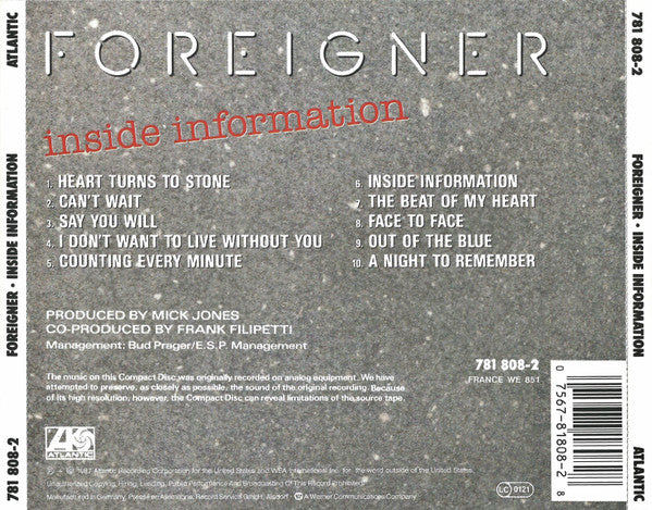 Foreigner : Inside Information (CD, Album)