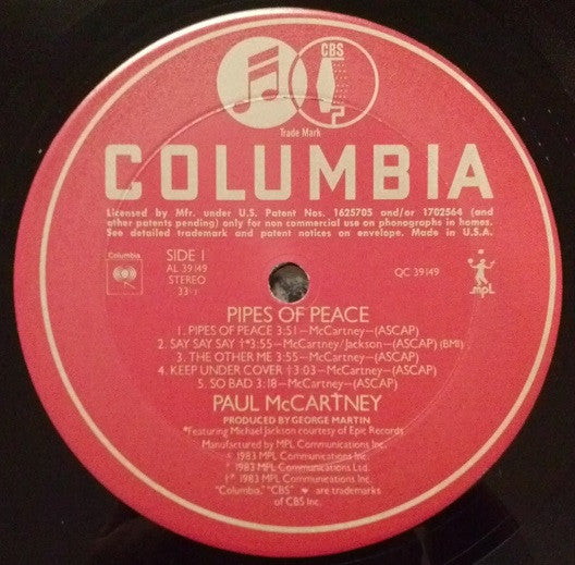 Paul McCartney : Pipes Of Peace (LP, Album, Pit)