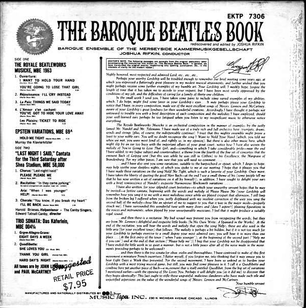 Joshua Rifkin : The Baroque Beatles Book (Reel, 4tr Stereo)