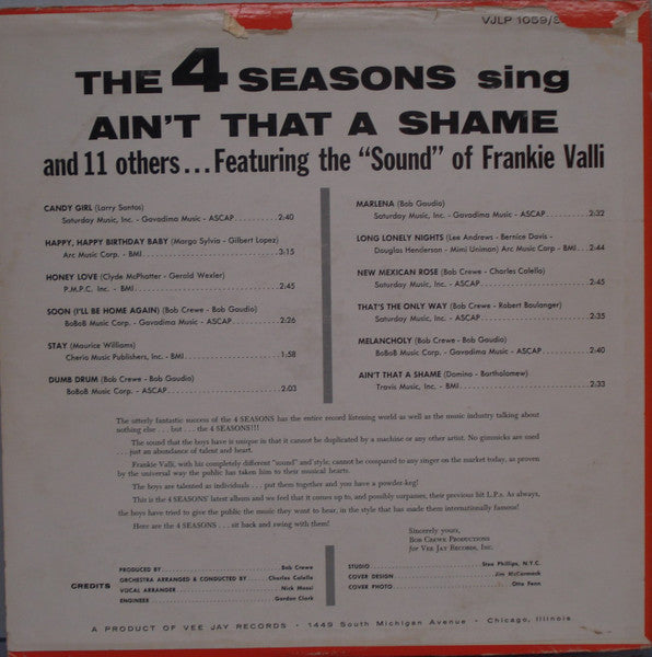 The 4 Seasons* : The 4 Seasons Sing Ain't That A Shame And 11 Others (LP, Album, Mono)