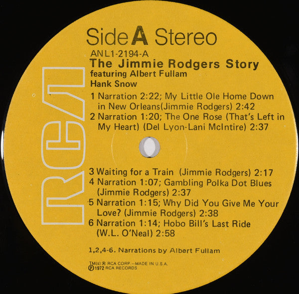 Hank Snow : The Jimmie Rodgers Story (LP)