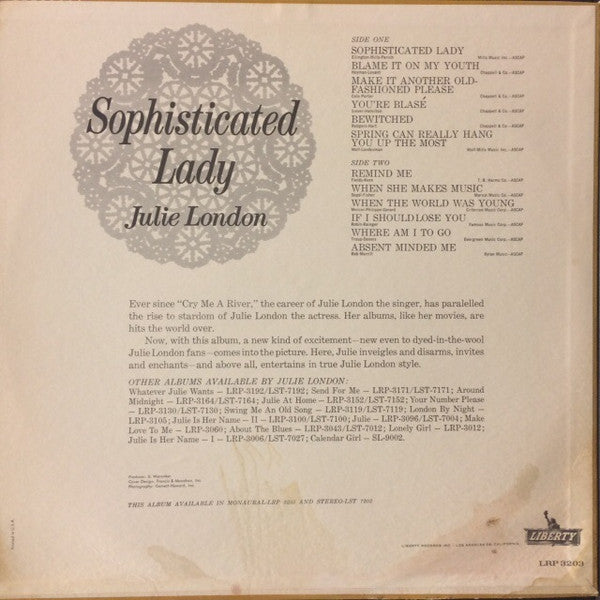 Julie London : Sophisticated Lady (LP, Album, Mono)