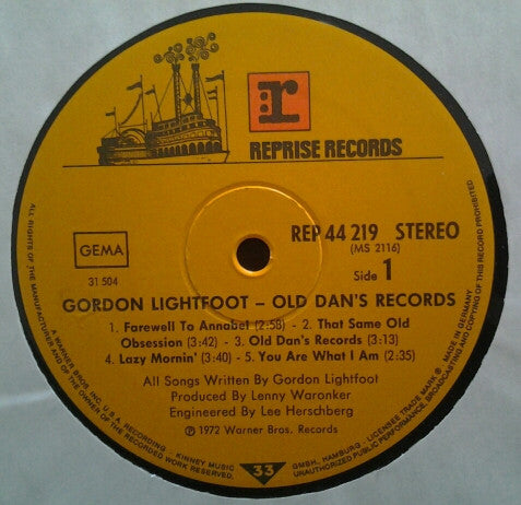 Gordon Lightfoot : Old Dan's Records (LP, Album)