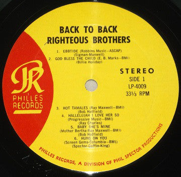 The Righteous Brothers : Back To Back (LP, Album, Mon)