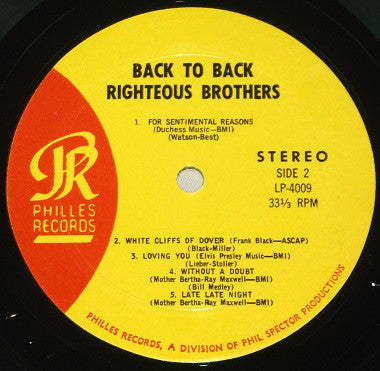 The Righteous Brothers : Back To Back (LP, Album, Mon)