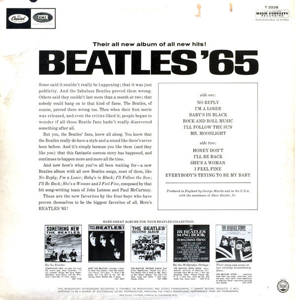 The Beatles : Beatles '65 (LP, Album, Mono, Pin)