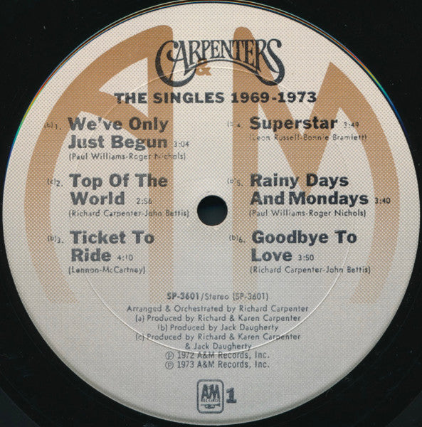 Carpenters : The Singles 1969-1973 (LP, Album, Comp)