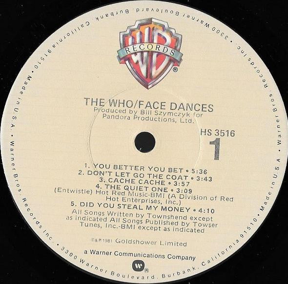 The Who : Face Dances (LP, Album, Jac)