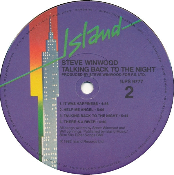 Steve Winwood : Talking Back To The Night (LP, Album, Win)