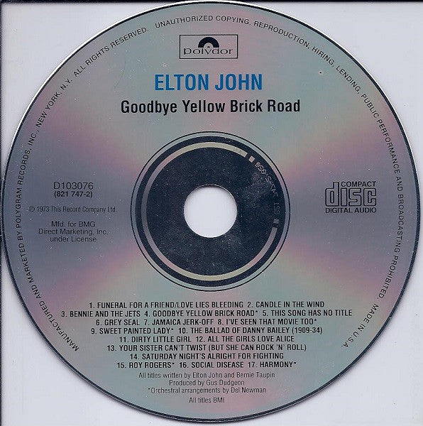 Elton John : Goodbye Yellow Brick Road (CD, Album, Club)