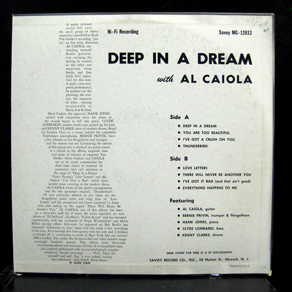 Al Caiola : Deep In A Dream - The Guitar Of Al Caiola (LP, Album, Mono)