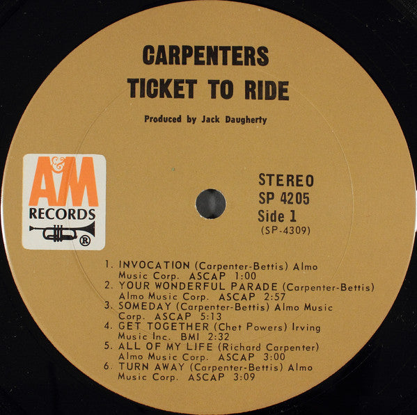 Carpenters : Ticket To Ride (LP, Album, Pit)