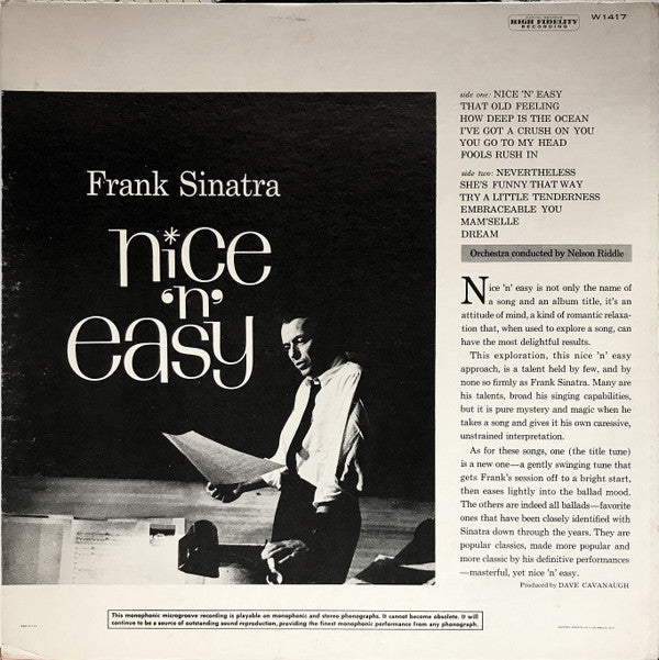 Frank Sinatra : Nice 'N' Easy (LP, Album, Mono, Scr)