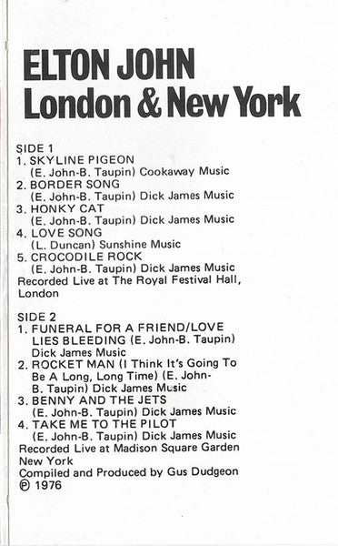 Elton John : London & New York (Cass, Album, RE)