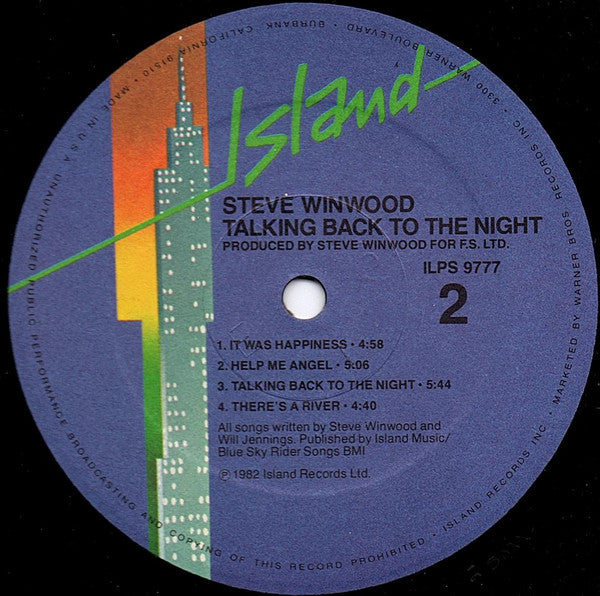 Steve Winwood : Talking Back To The Night (LP, Album, SRC)