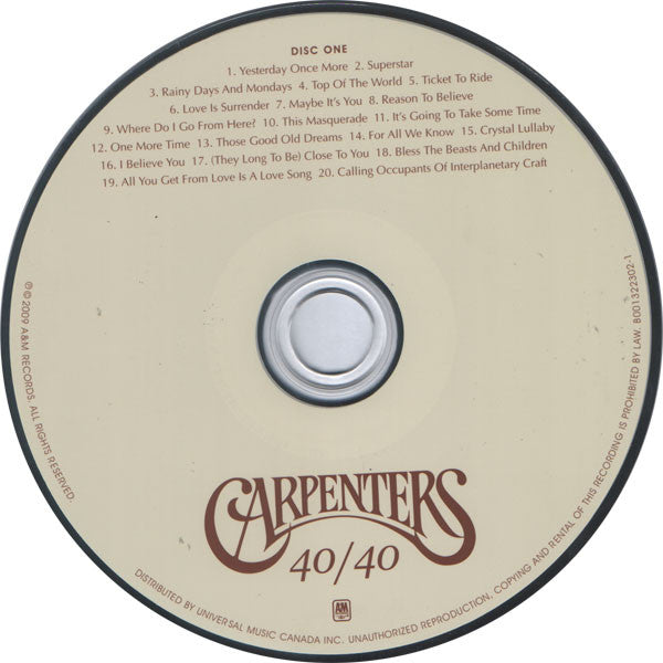 Carpenters : 40/40 (2xCD, Comp, RE, RM)