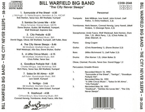 Bill Warfield Big Band : The City Never Sleeps (CD)