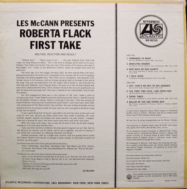 Roberta Flack : First Take (LP, Album, PR )