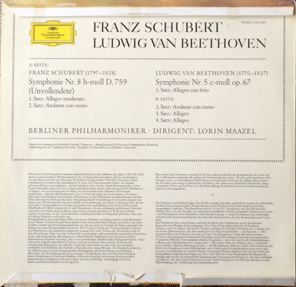 Franz Schubert / Ludwig van Beethoven, Berliner Philharmoniker, Lorin Maazel : Symphonie Nr. 8 H-moll D. 759 »Unvollendete« / Symphonie Nr. 5 C-moll Op. 67 (LP)