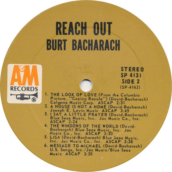 Burt Bacharach : Reach Out (LP, Album, Pit)