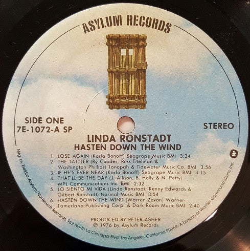 Linda Ronstadt : Hasten Down The Wind (LP, Album, SP )