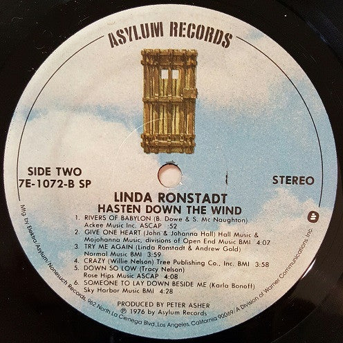 Linda Ronstadt : Hasten Down The Wind (LP, Album, SP )