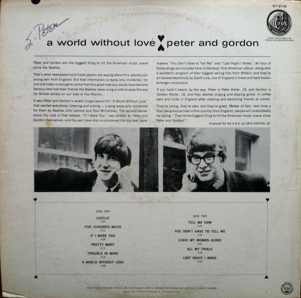 Peter And Gordon* : A World Without Love (LP, Album, Scr)