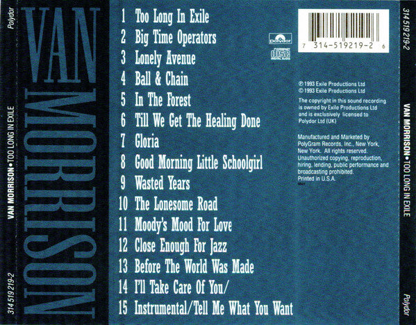 Van Morrison : Too Long In Exile (CD, Album, RP)