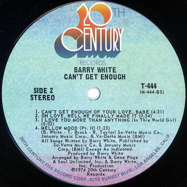 Barry White : Can't Get Enough (LP, Album, Pit)