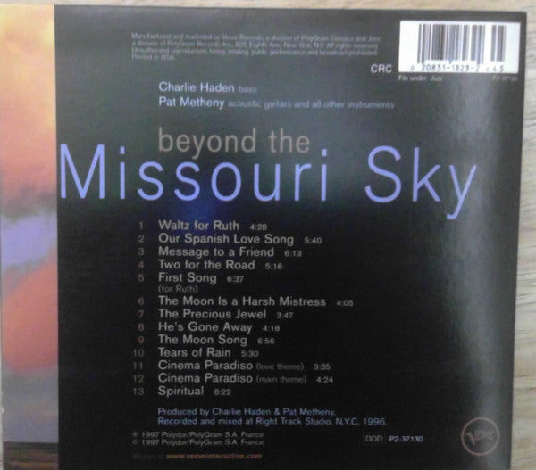 Charlie Haden & Pat Metheny : Beyond The Missouri Sky (Short Stories) (CD, Album, Club)