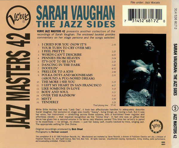 Sarah Vaughan : The Jazz Sides - Verve Jazz Masters 42 (CD, Comp)