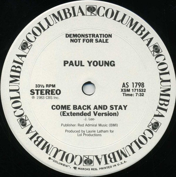 Paul Young : Come Back And Stay (12", Single, Promo)