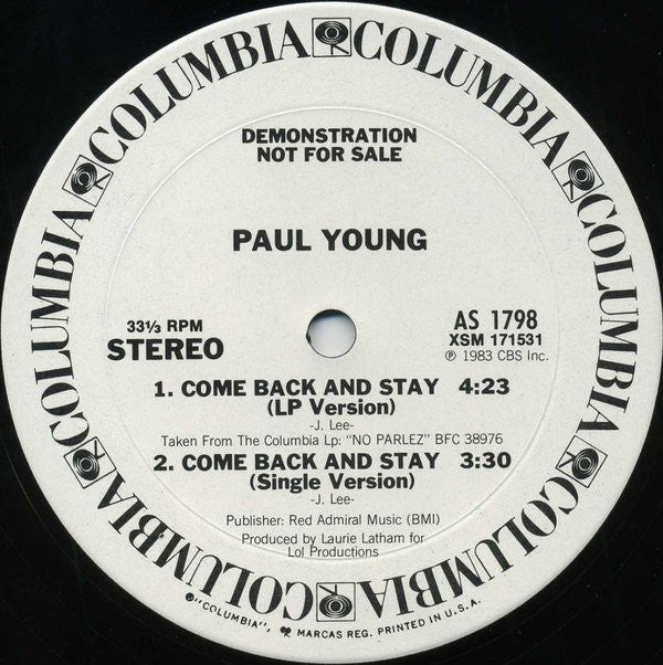 Paul Young : Come Back And Stay (12", Single, Promo)