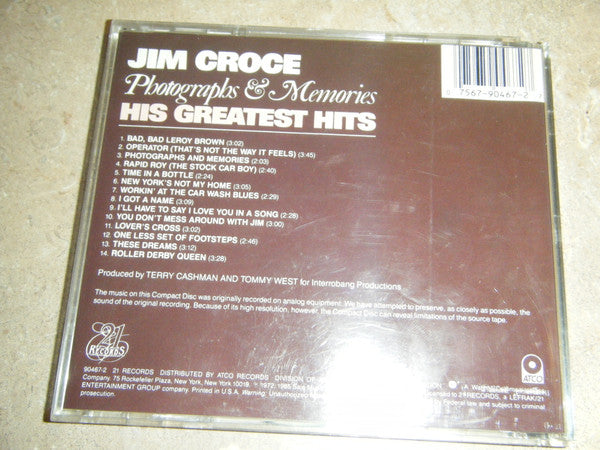 Jim Croce : Photographs & Memories (His Greatest Hits) (CD, Comp)