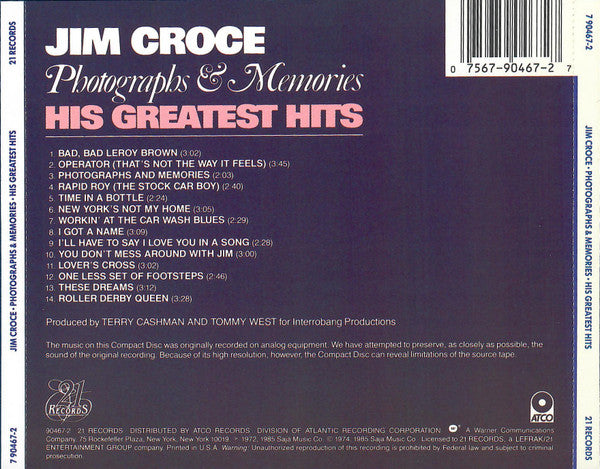 Jim Croce : Photographs & Memories (His Greatest Hits) (CD, Comp)