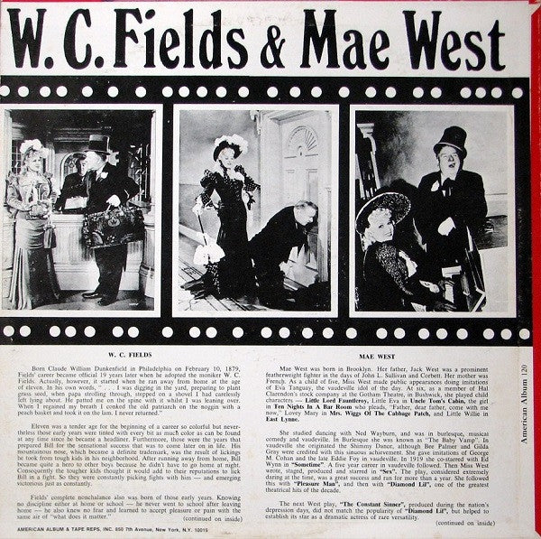 W.C. Fields …His Only Recording…Plus Eight Songs By Mae West : The Temperance Lecture / The Day I Drank A Glass Of Water (LP, Comp, Mono, RE)