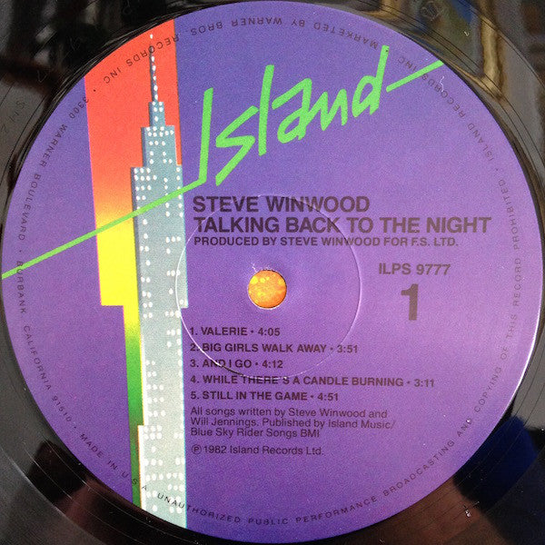 Steve Winwood : Talking Back To The Night (LP, Album, All)