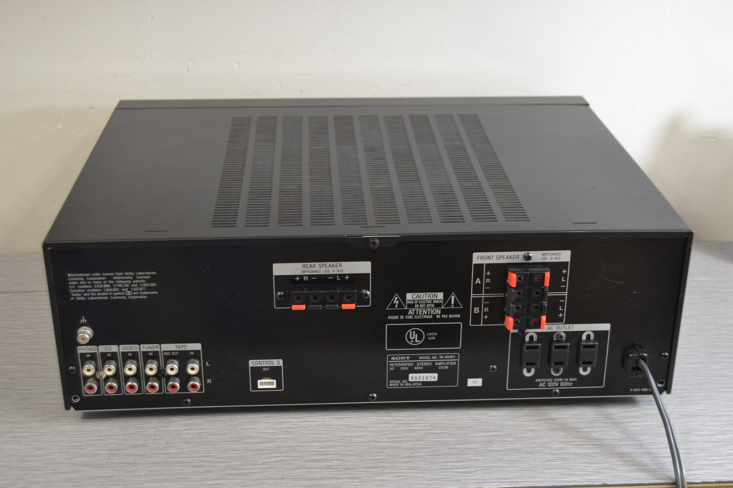 Sony TA-AV411 Stereo Integrated Amplifier * 135W RMS * 1991