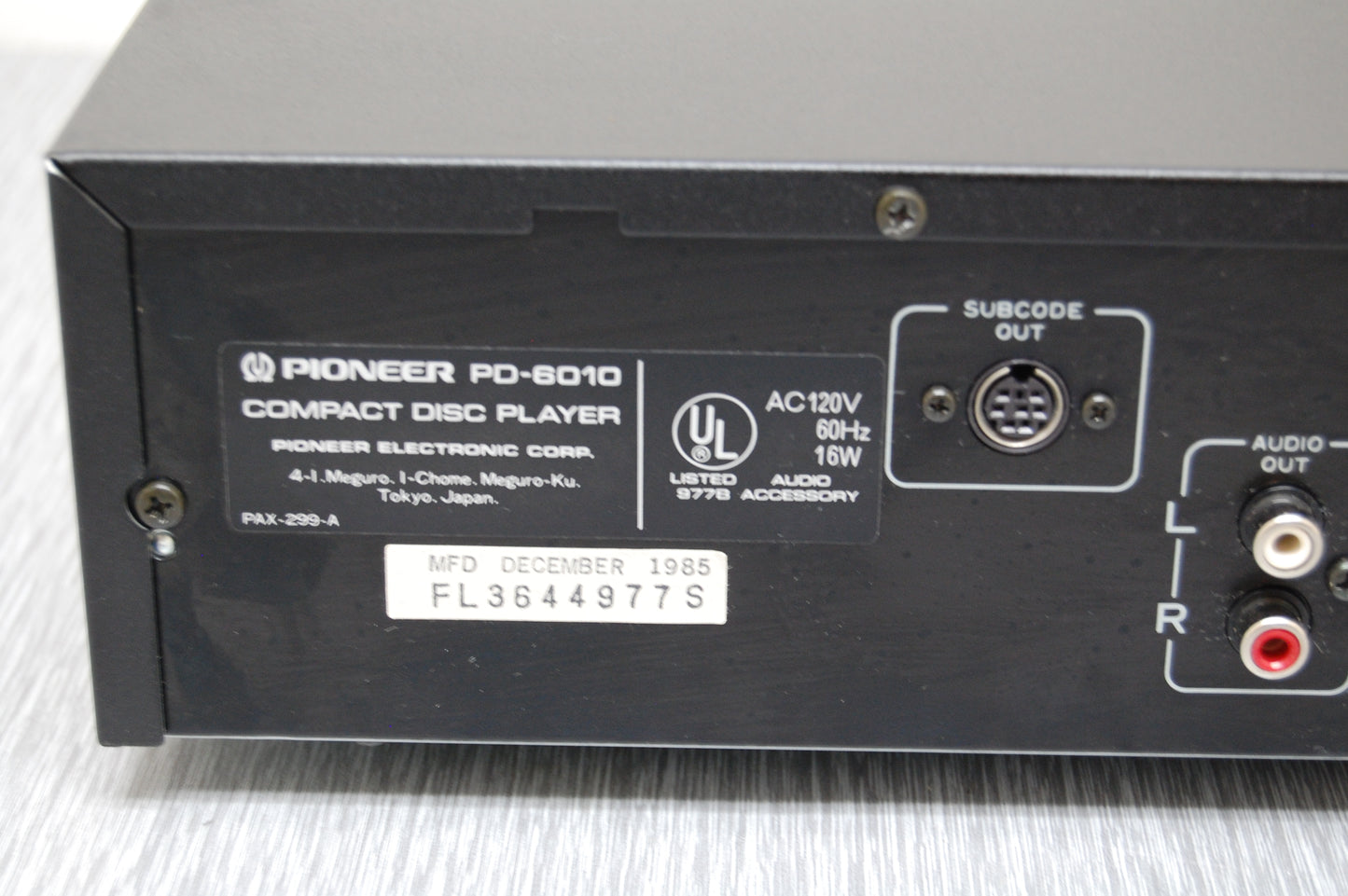 Pioneer PD-6010 Single CD Player * Remote * Manual * 1985