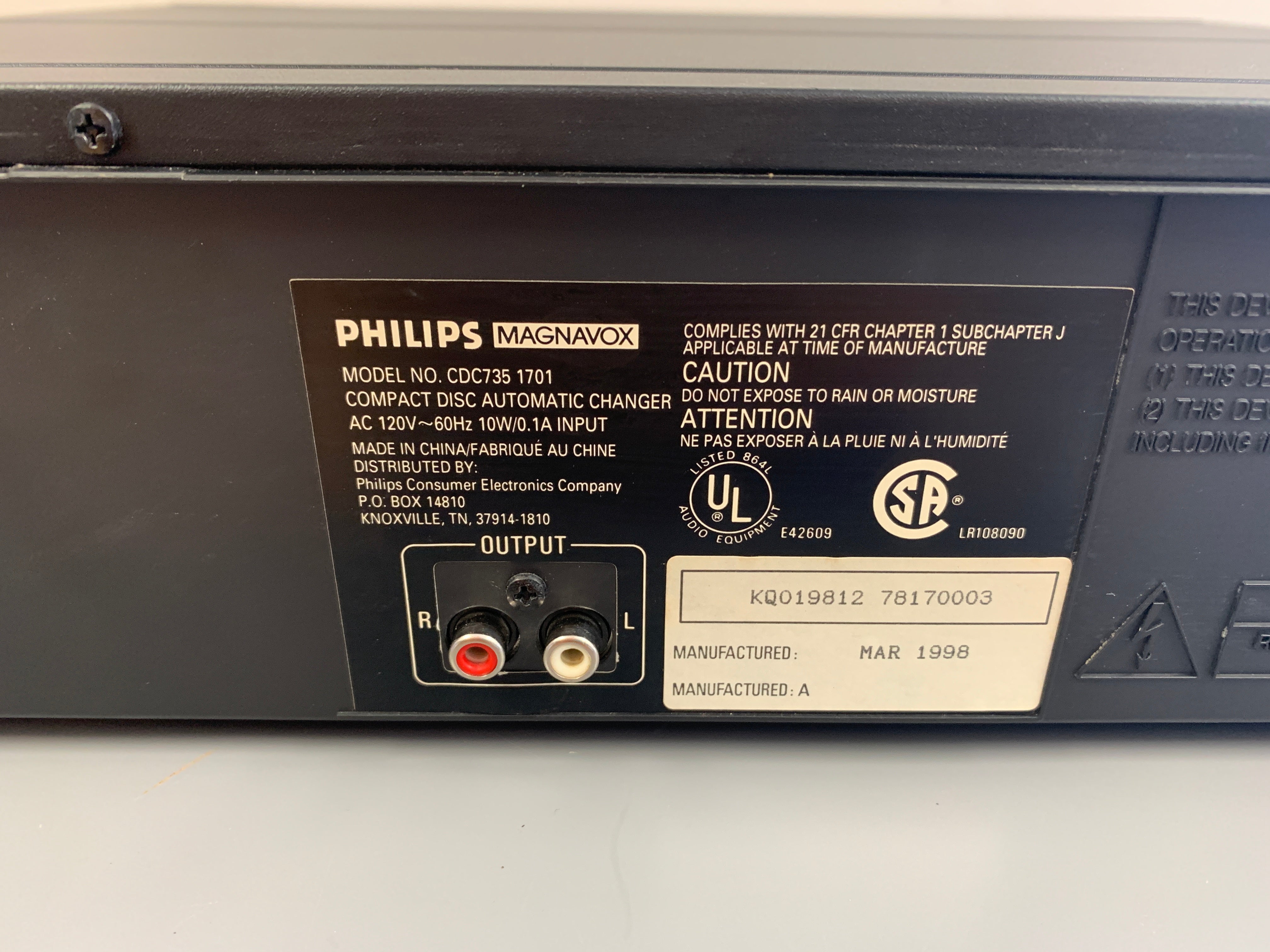 Philips Magnavox outlet CDC735 5 Disc CD Changer Tested w/ Remote & Cables 1998 Stereo