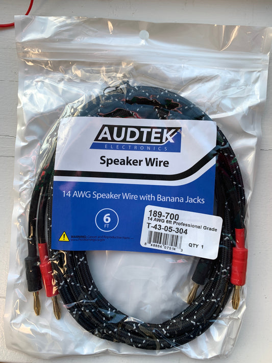 Audtek 14 AWG 6FT Speaker Wire with Banana Jacks