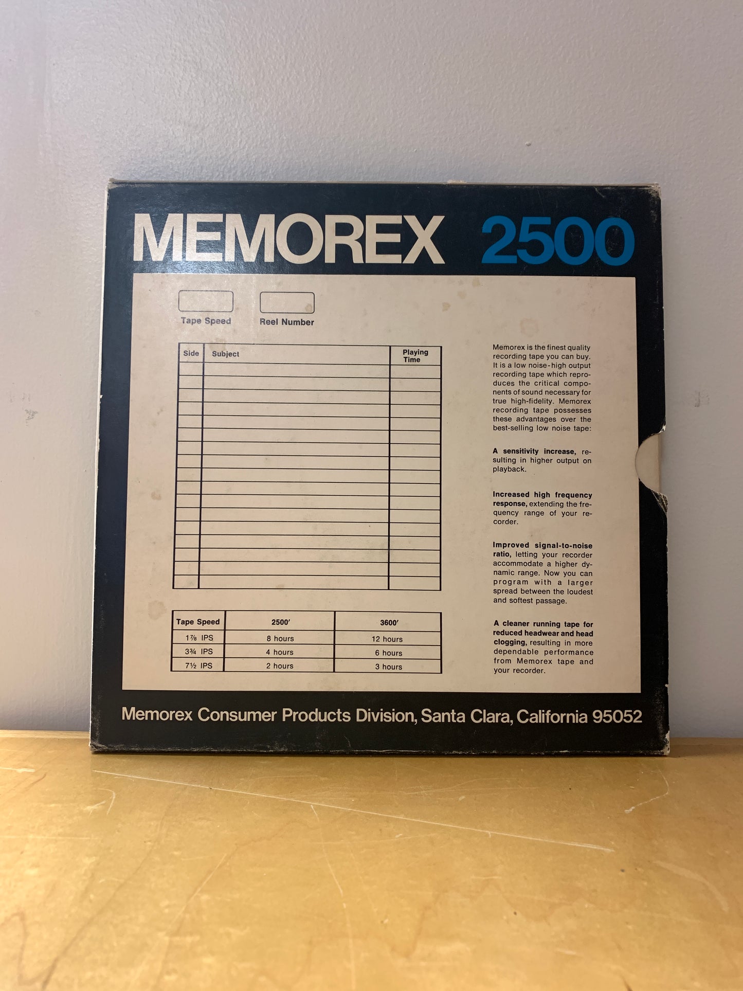 Memorex 2500 Recording Tape 10.5 Metal Reel w/Box