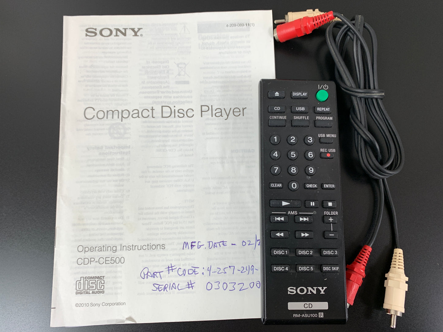 Sony CDP-CE500 CD Carousel 5 Discs & USB Recorder * Remote * Manual