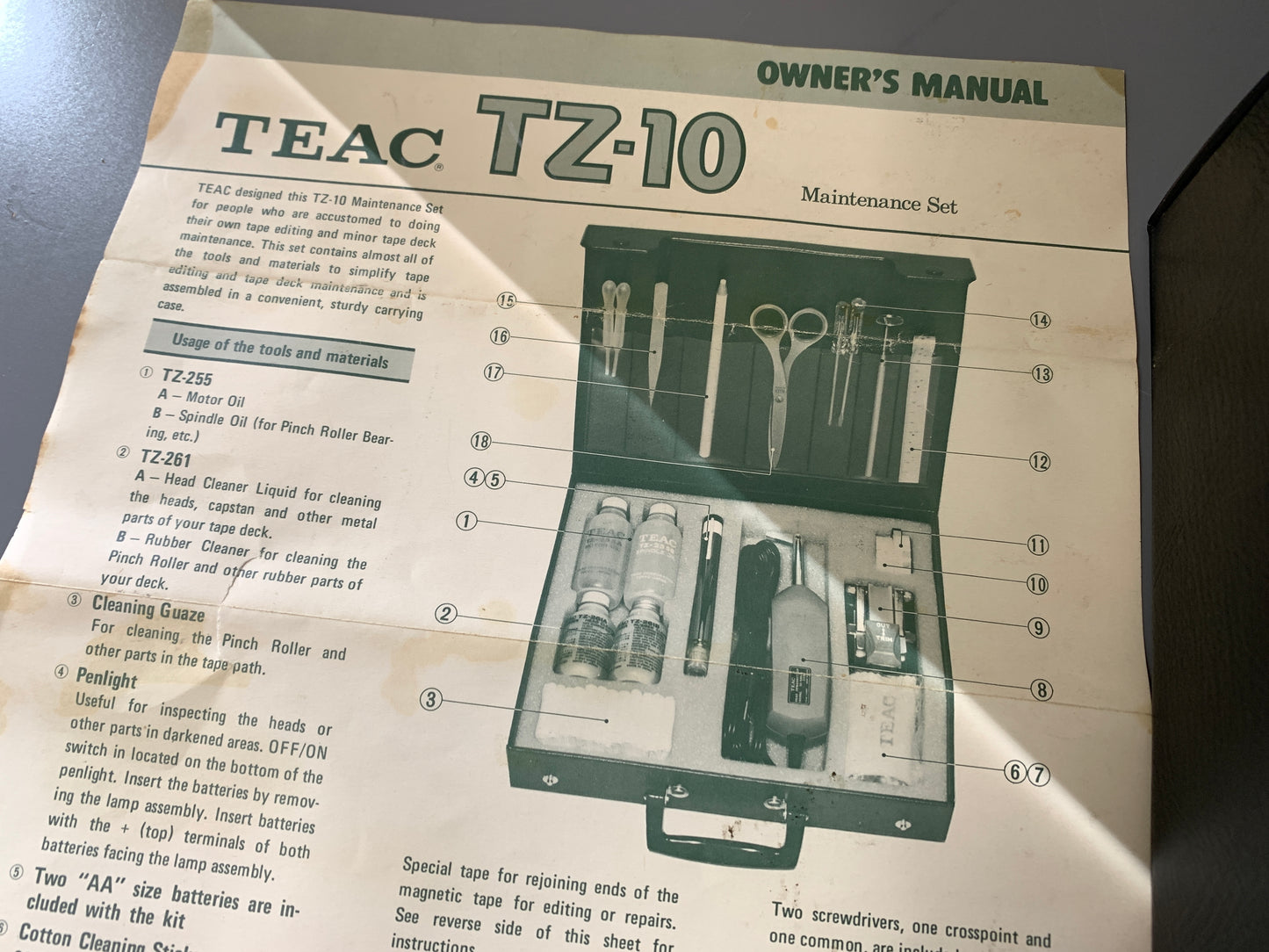 Teac TZ-10 Reel to Reel Accessory Set