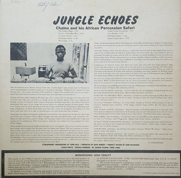 Chaino & His African Percussion Safari : Jungle Echoes (LP, Album, Yel)