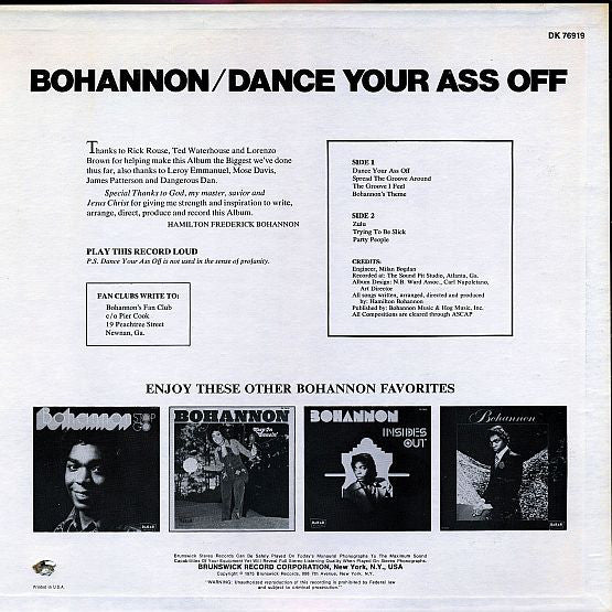 Hamilton Bohannon : Dance Your Ass Off (LP, Album, Pit)