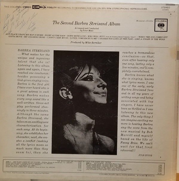 Barbra Streisand : The Second Barbra Streisand Album (LP, Album)